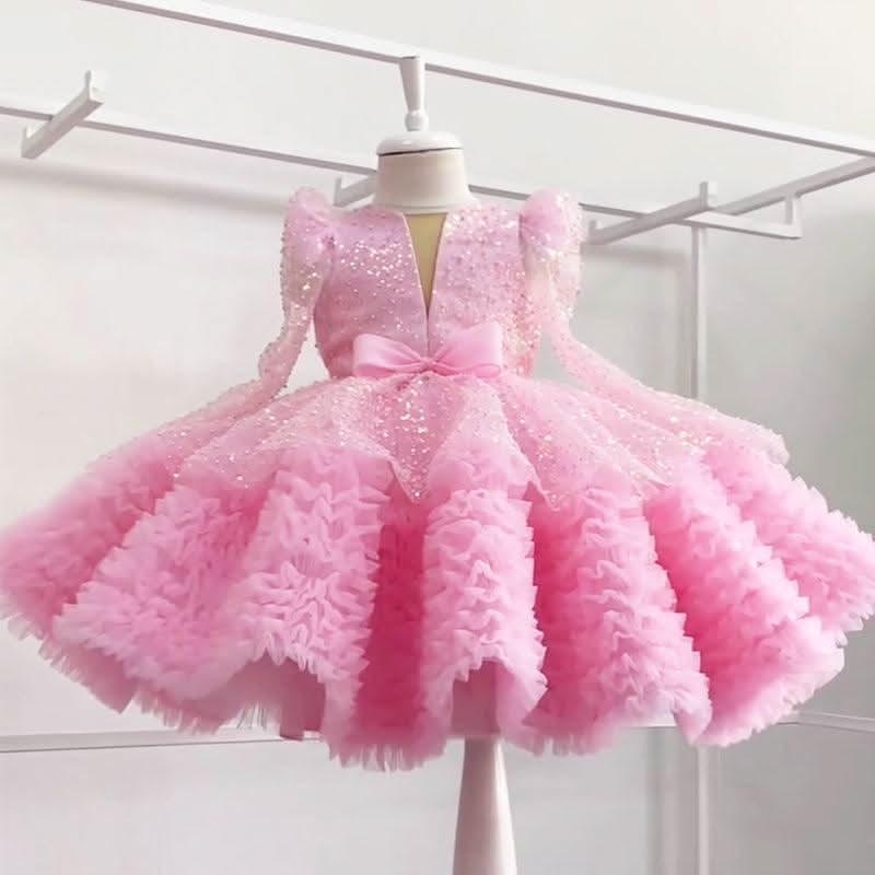 Girls Dreamy Sparkling Starry Princess Tutu Dress with Bow | KLFFIGID