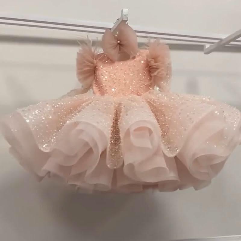 Glittery Sequin Tulle Princess Dress with 3D Flowers | KLFFIGID