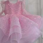 Glittering Pink Princess Dress Sequined Organza Gown | KLFFIGID