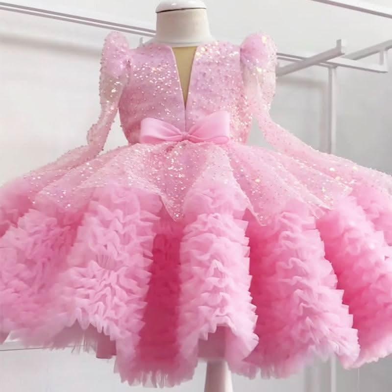 Girls Dreamy Sparkling Starry Princess Tutu Dress with Bow | KLFFIGID