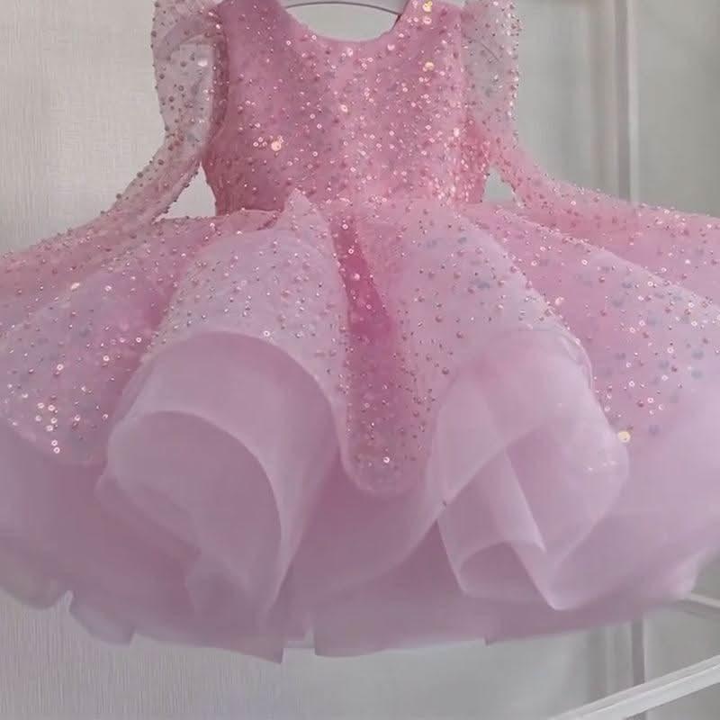 Glittering Pink Princess Dress Sequined Organza Gown | KLFFIGID