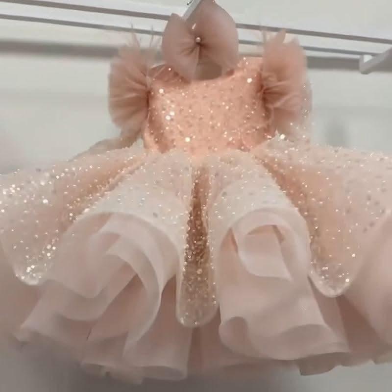 Glittery Sequin Tulle Princess Dress with 3D Flowers | KLFFIGID