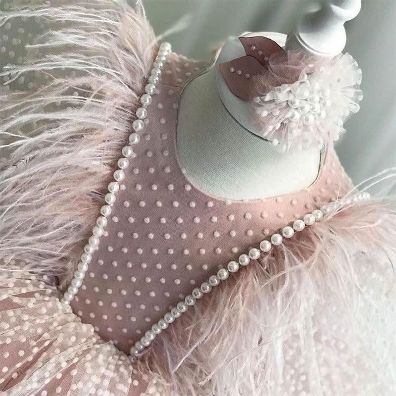 Girls Feather Dream Tulle Princess Dress with Pearl & Polka Dots | KLFFIGID