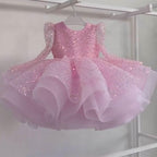 Glittering Pink Princess Dress Sequined Organza Gown | KLFFIGID