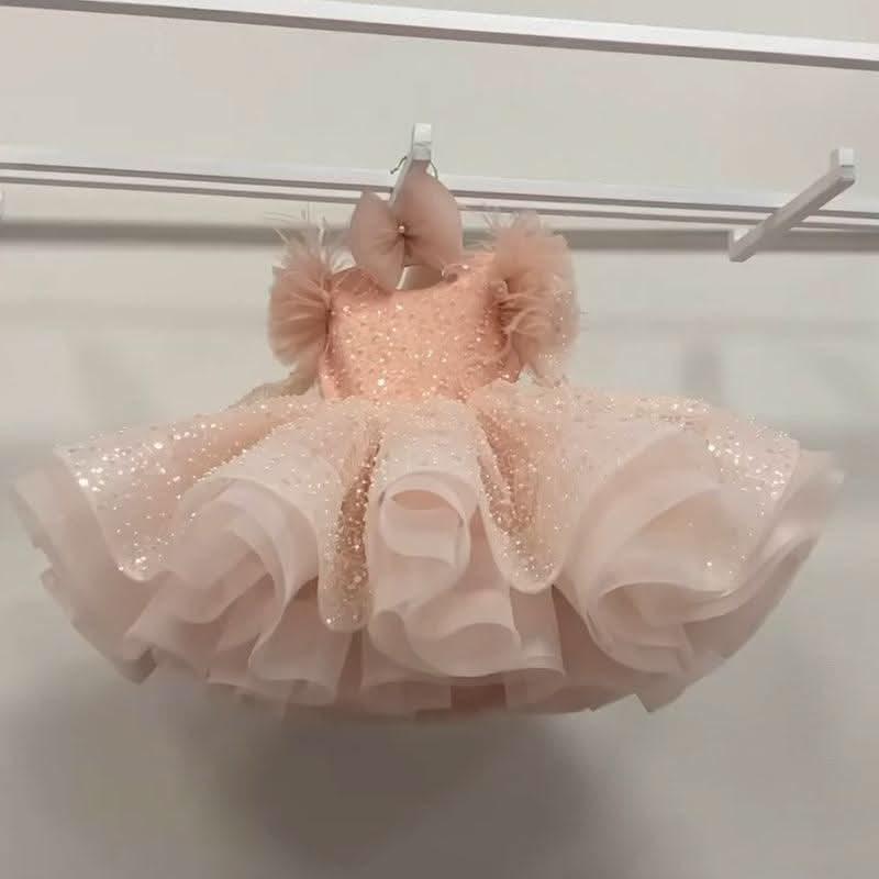 Glittery Sequin Tulle Princess Dress with 3D Flowers | KLFFIGID