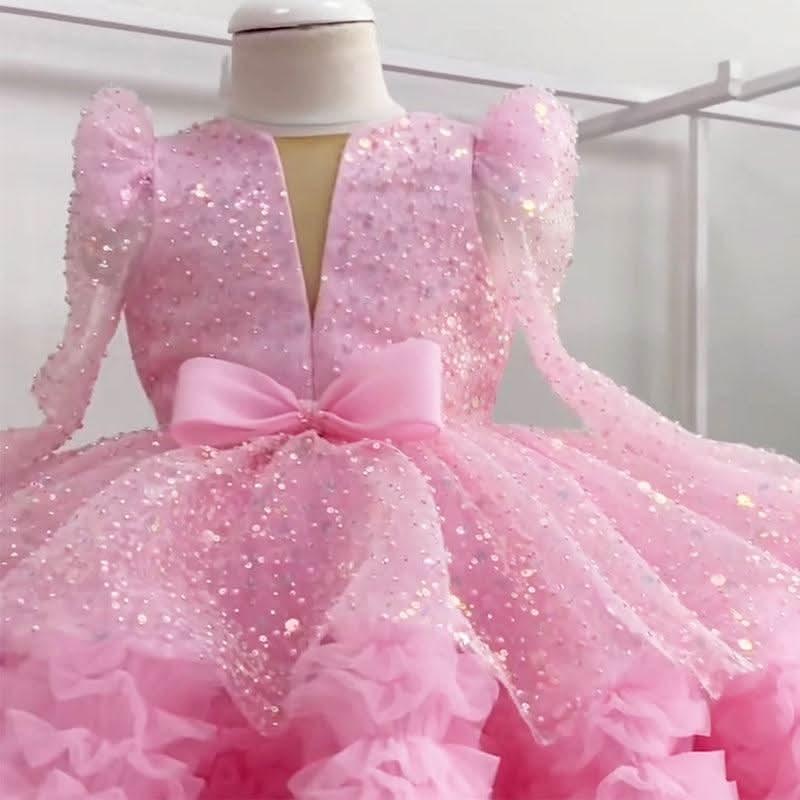 Girls Dreamy Sparkling Starry Princess Tutu Dress with Bow | KLFFIGID