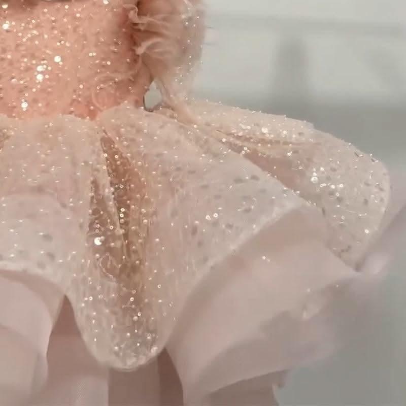 Glittery Sequin Tulle Princess Dress with 3D Flowers | KLFFIGID