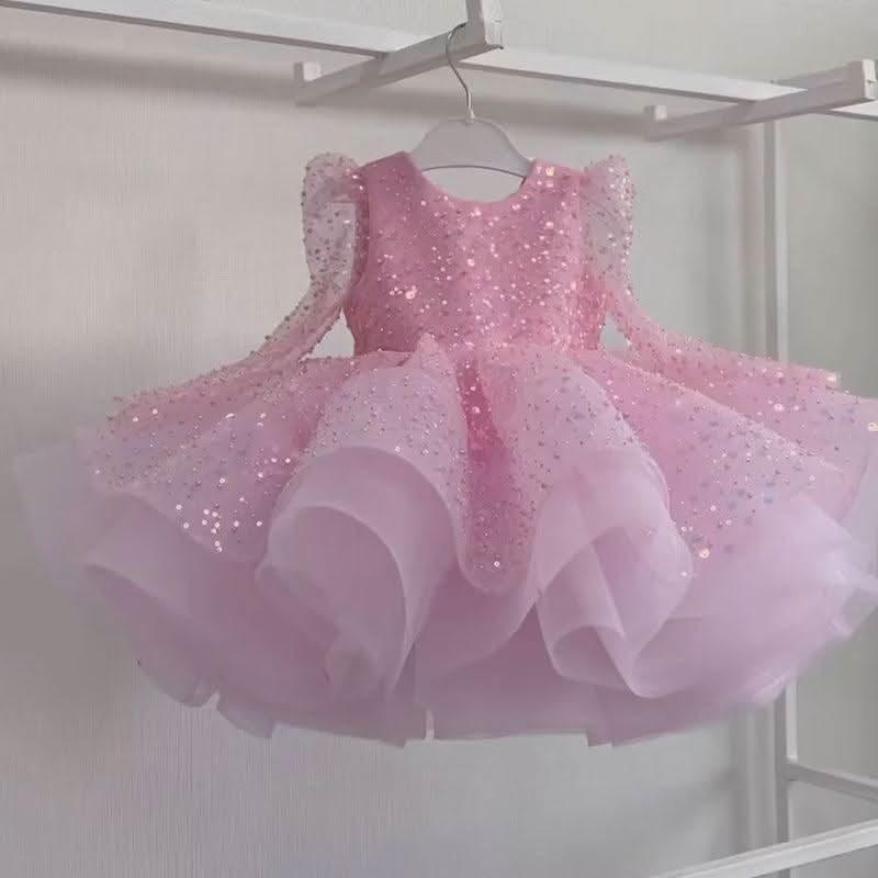 Glittering Pink Princess Dress Sequined Organza Gown | KLFFIGID