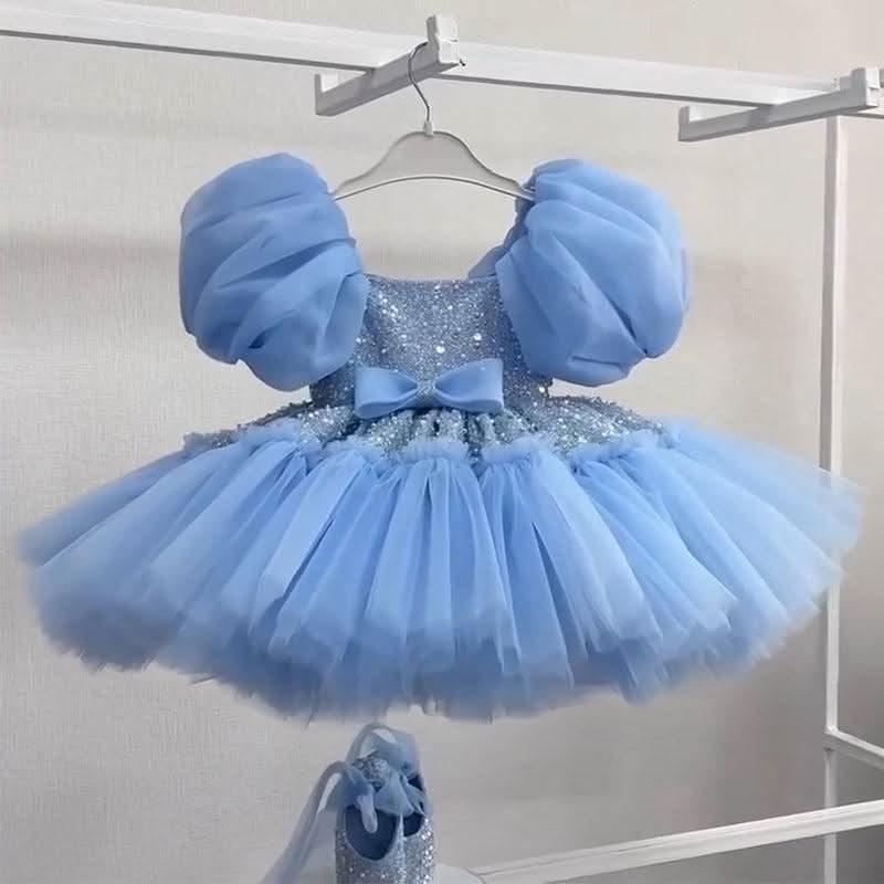 Fairy Tale Bubble Sleeve Shiny Princess Dress for Girls | KLFFIGID