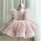 Girls Feather Dream Tulle Princess Dress with Pearl & Polka Dots | KLFFIGID