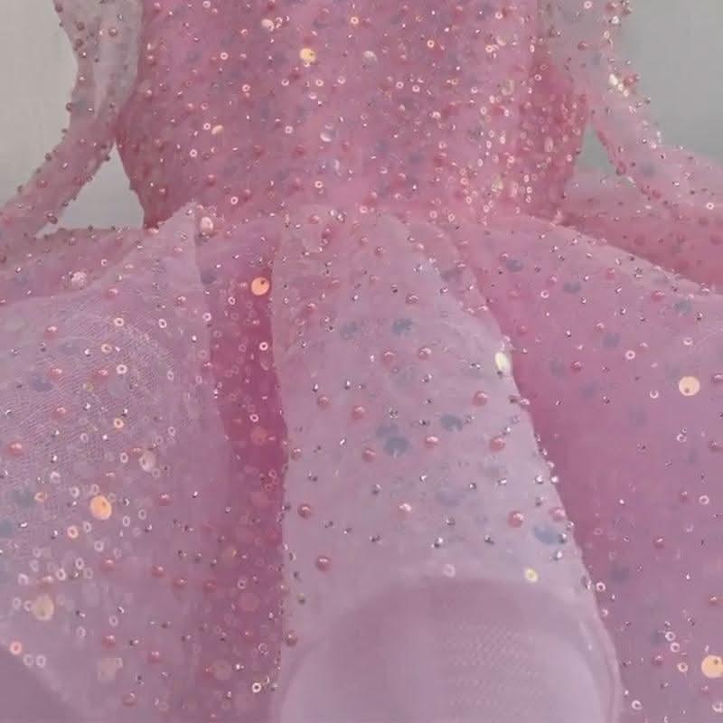 Glittering Pink Princess Dress Sequined Organza Gown | KLFFIGID