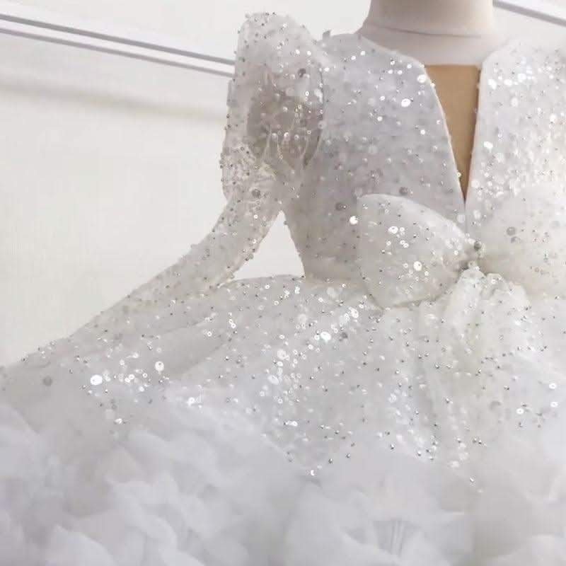 Girls Dreamy Sparkling Starry Princess Tutu Dress with Bow | KLFFIGID