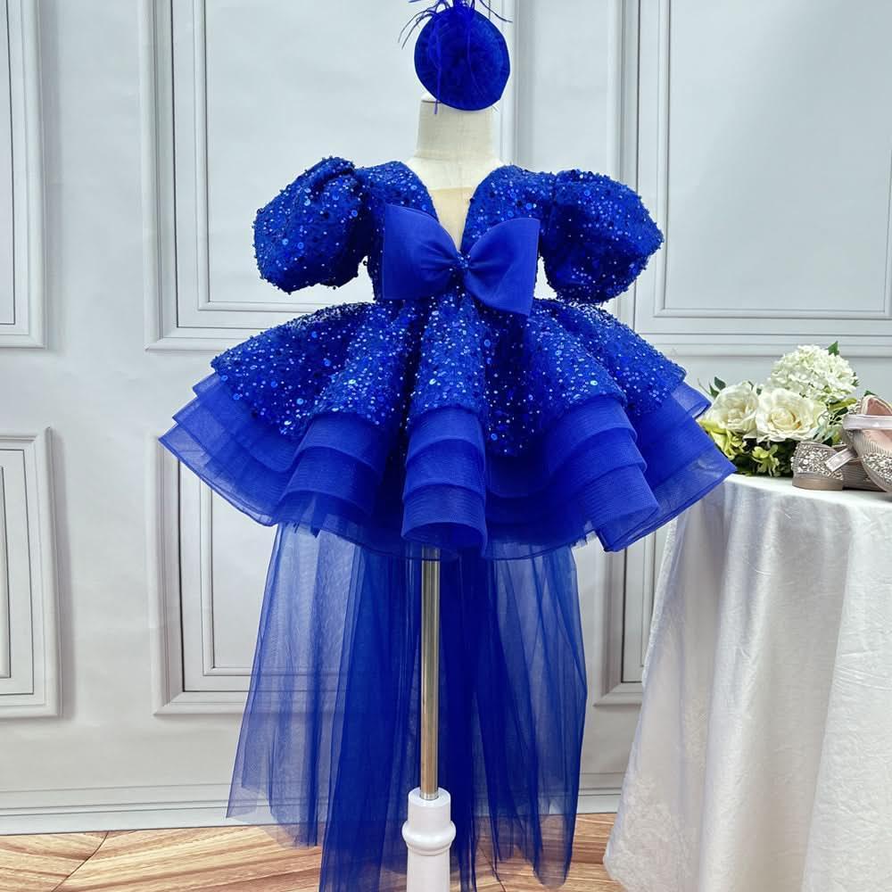 Baby Puff Sleeve Fluffy Tail 1st Birthday Party Princess Dress | KLFFIGID