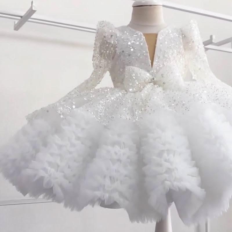 Girls Dreamy Sparkling Starry Princess Tutu Dress with Bow | KLFFIGID