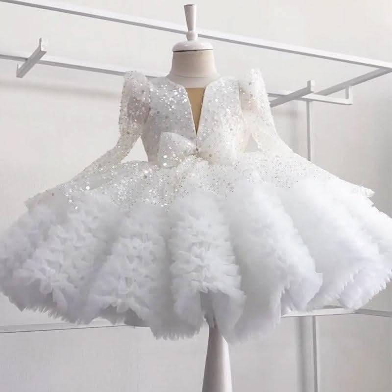 Girls Dreamy Sparkling Starry Princess Tutu Dress with Bow | KLFFIGID