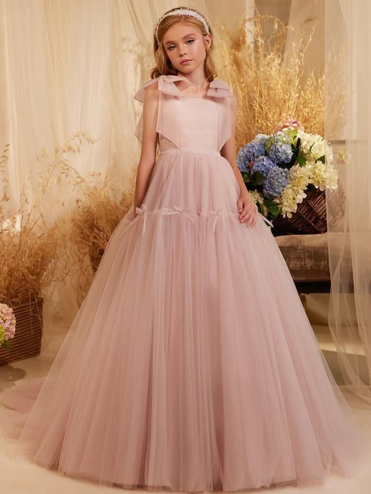 Elegant Pink Fairy Dress Dreamy Princess Gown Sweet Bow-Decorated Dress