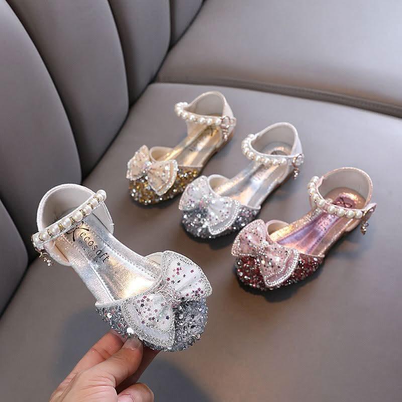 Sparkling High Heel Sandals for Little Princesses Colorful Pearl Bow Sandals