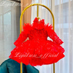 Girls Long Sleeve Butterfly Glitter Christmas Evening Dress | KLIFFIGID