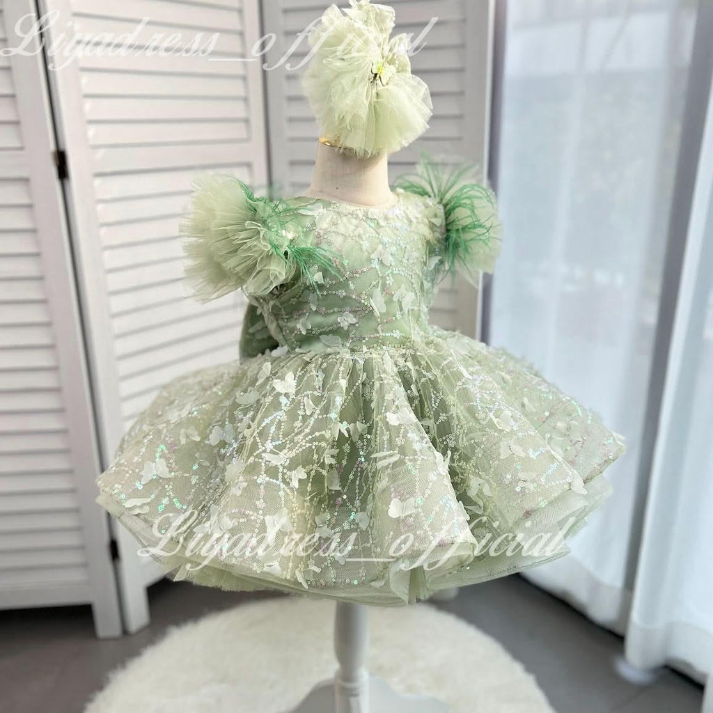 Sleeveless Butterfly Dreamy Princess Puff Flower Girl Dress | KLFFIGID