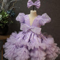 V-Neck Puff Sleeve Butterfly Fluffy Baby 1st Birthday Dress | KLFFIGID