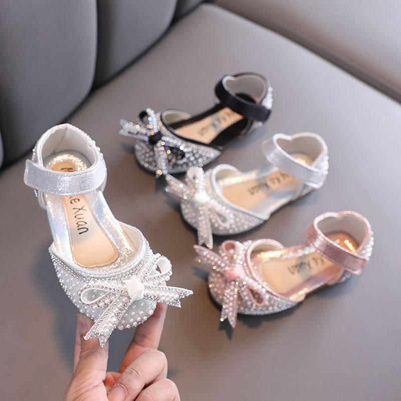 Sparkling Princess Crystal Sandals Pearlescent Bows Comfortable and Stylish Princess Sandals