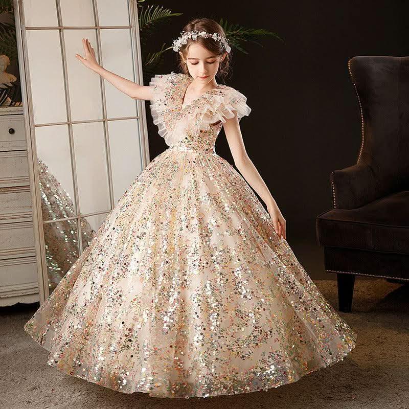 Girls Fairy Dream Multicolor Sequin Long Princess Gown | KLFFIGID