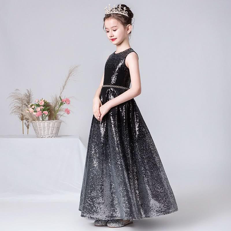Sparkling Black Sequin Gown Perfect Sleeveless Black Sequin Princess Dress Sweet and Stylish: High-End Evening Party Dress
