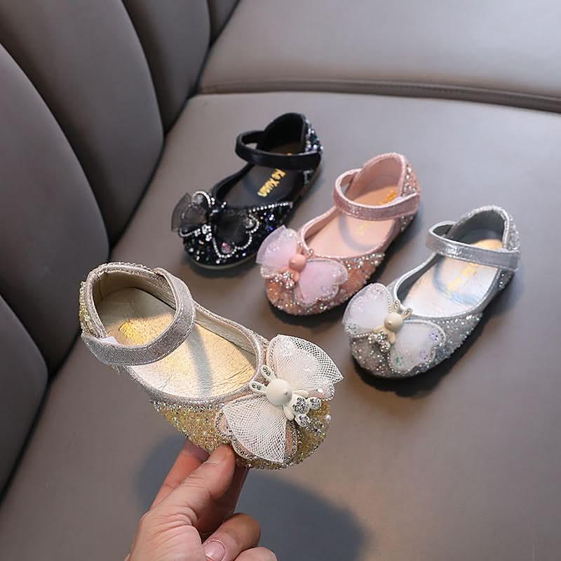 Soft & Comfortable: Easy Velcro Closure Stylish Kids' Shoes for All Occasions Perfect Blend of Glitter Rhinestones & Bows