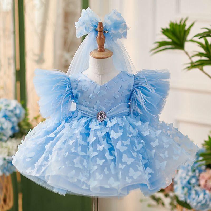 Girls Dreamy Butterfly Blue Tulle Fairy Party Dress | KLFFIGID