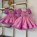 Pink Puff Sleeve Girls Princess Birthday Dress | KLFFIGID