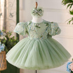 2Pcs Lilac Embroidered Puff Sleeve Baby Party Dress Set | KLFFIGID