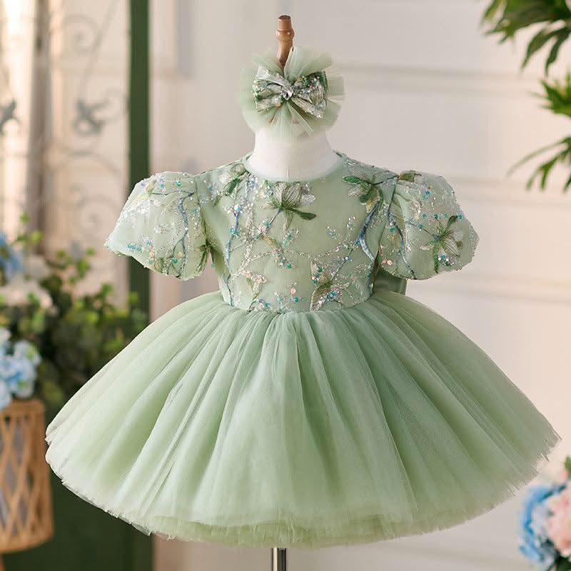 2Pcs Lilac Embroidered Puff Sleeve Baby Party Dress Set | KLFFIGID