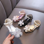 Girls’ Pearl Rhinestone Princess Shoes, Elegance Redefined Sparkling Crystal Flower Shoes Comfortable and Beautiful Little Princess Shoes