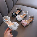 Sparkling Princess Shoes Elegant Pearl-Accented Girls' Shoes Dreamy Crystal Shoes Cute Bow Design