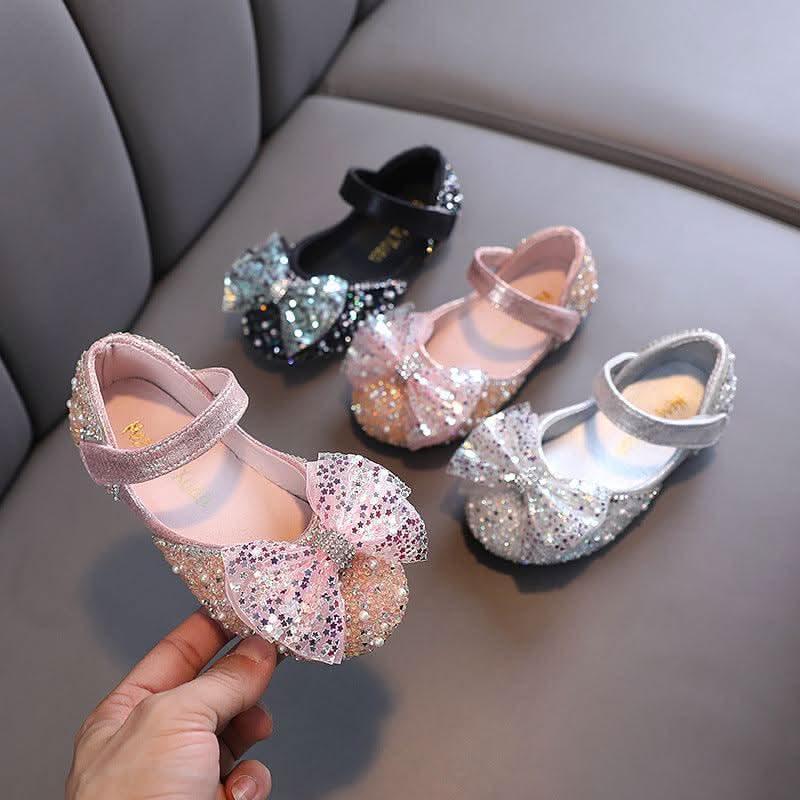 Little Princess Sparkling Crystal Shoes Colorful Glitter Bow Shoes for Girls Fairy Tale Crystal Shoes for Kids