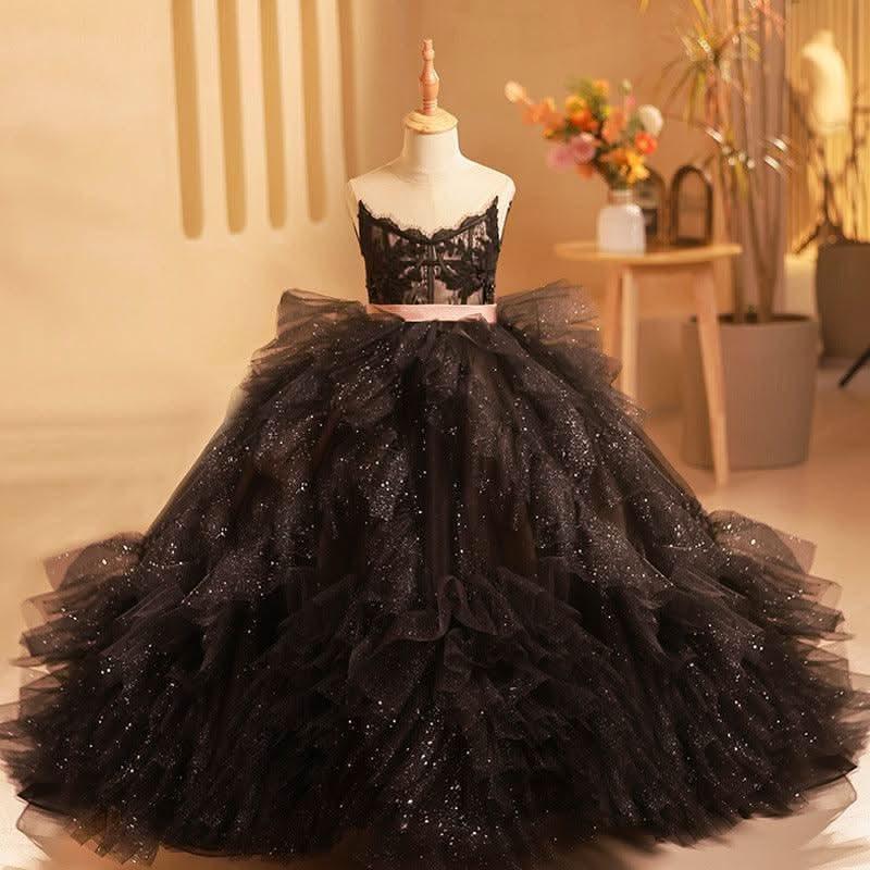 Enchanting Sparkly Black Princess Dress Elegant Dreamy Gown