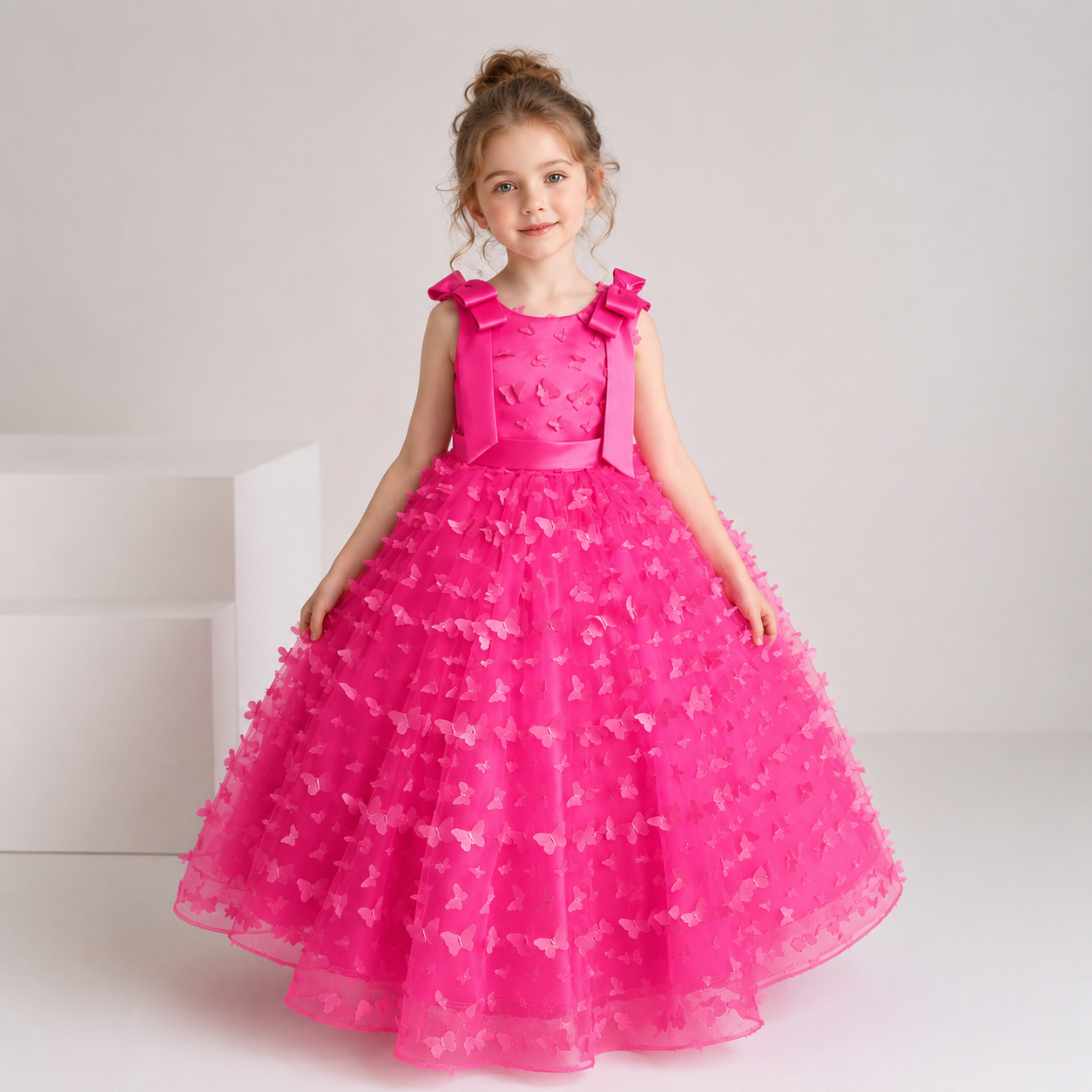 Girl baby Wedding Dress 3D Butterfly Dress Girl's Long Skirt