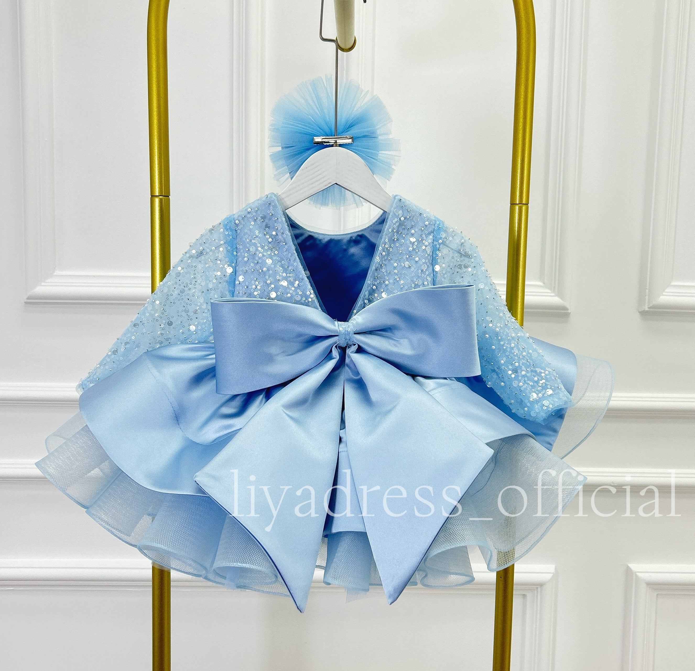 Satin Sequin Big Bow Fluffy Girls Birthday Princess Dress | KLFFIGID