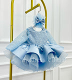 Satin Sequin Big Bow Fluffy Girls Birthday Princess Dress | KLFFIGID