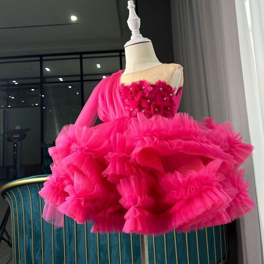 Elegant Feather & Flower Baby Girl Wedding Party Dress | KLIFFIGID