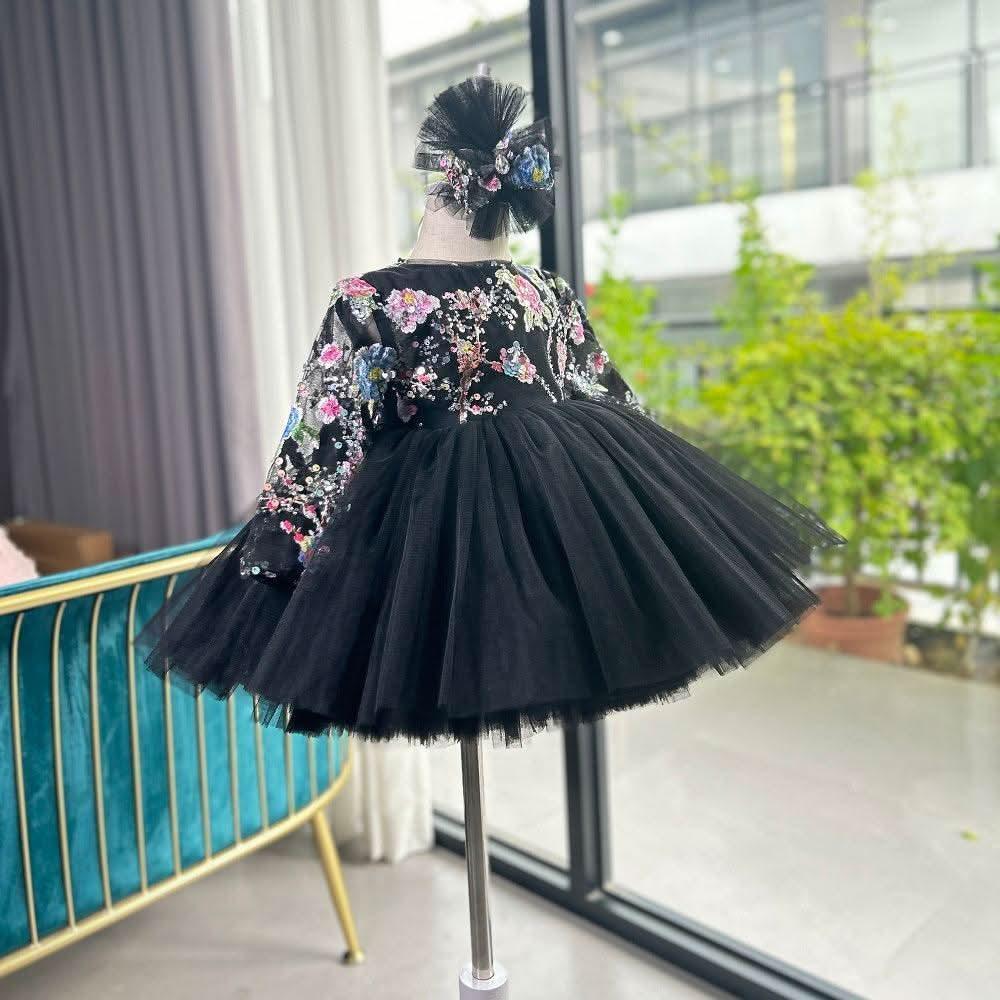 Long Sleeve Embroidered Girl Birthday Princess Tutu Dress | KLFFIGID
