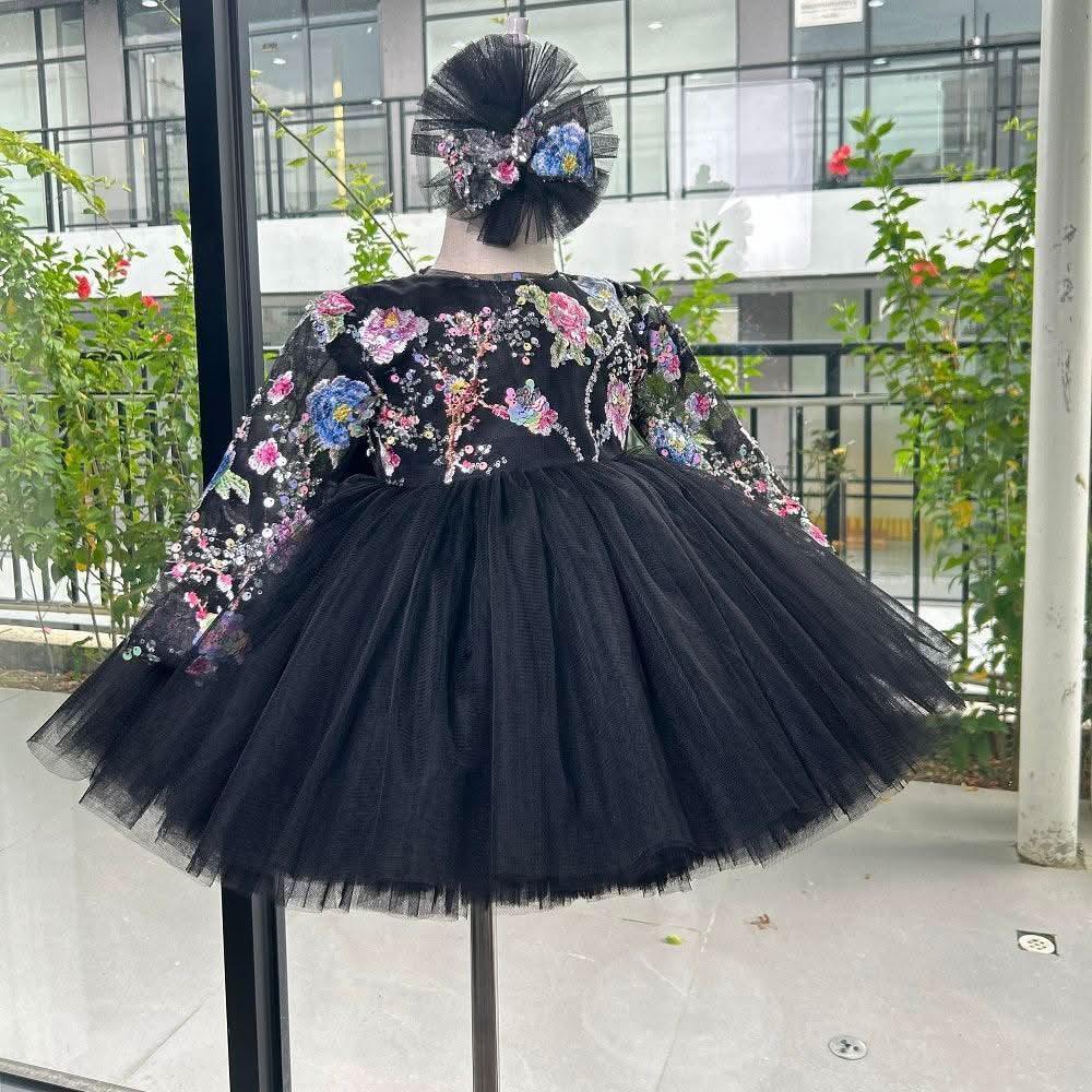 Long Sleeve Embroidered Girl Birthday Princess Tutu Dress | KLFFIGID