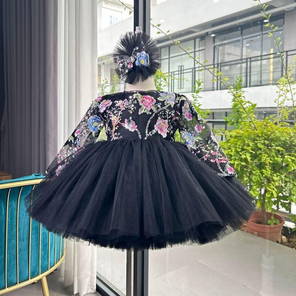 Long Sleeve Embroidered Girl Birthday Princess Tutu Dress | KLFFIGID