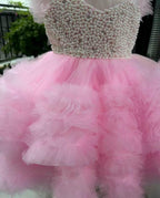 Pink Trailing Pearl Mesh Fluffy Princess Dress for Girls | KLFFIGID