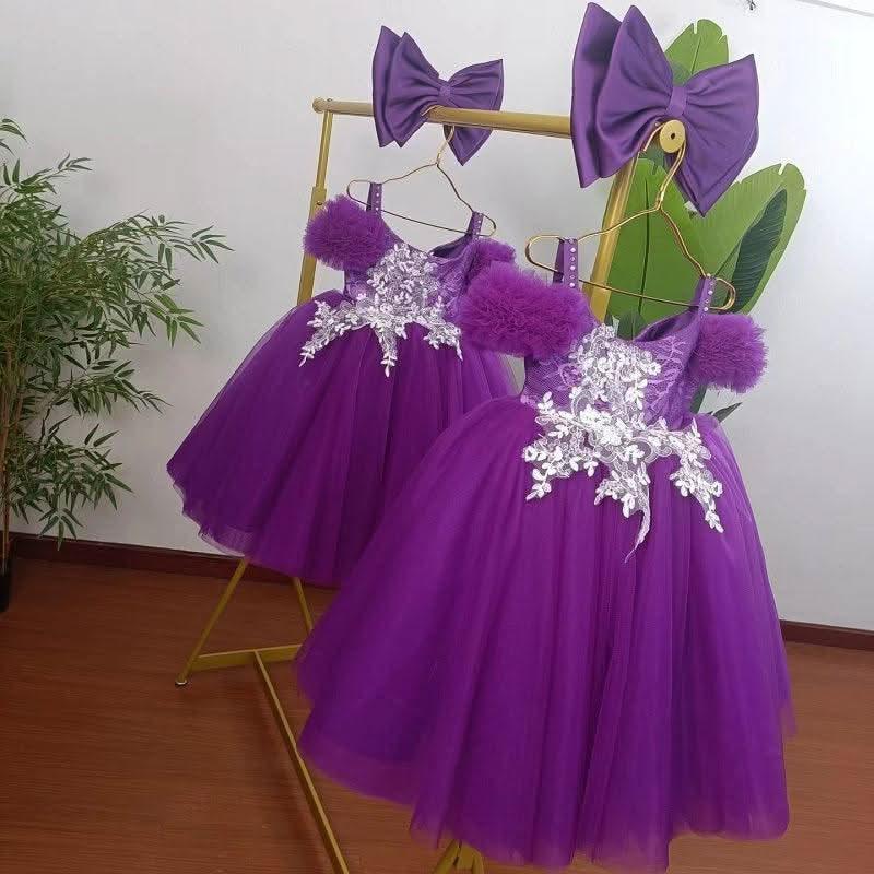 Purple Embroidered Mesh Girls Princess Party Dress | KLFFIGID