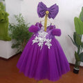 Purple Embroidered Mesh Girls Princess Party Dress | KLFFIGID