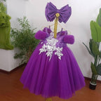 Purple Embroidered Mesh Girls Princess Party Dress | KLFFIGID