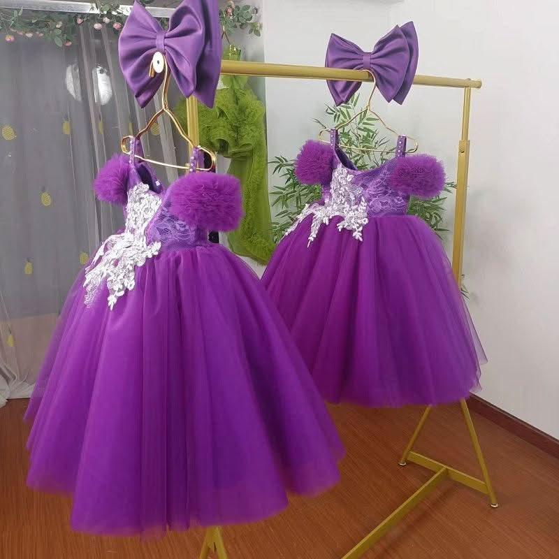 Purple Embroidered Mesh Girls Princess Party Dress | KLFFIGID
