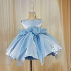 Blue Baby Girl Fluffy Birthday Princess Dress Sequin Bow Party & Performance Outfit | KLFFIGID