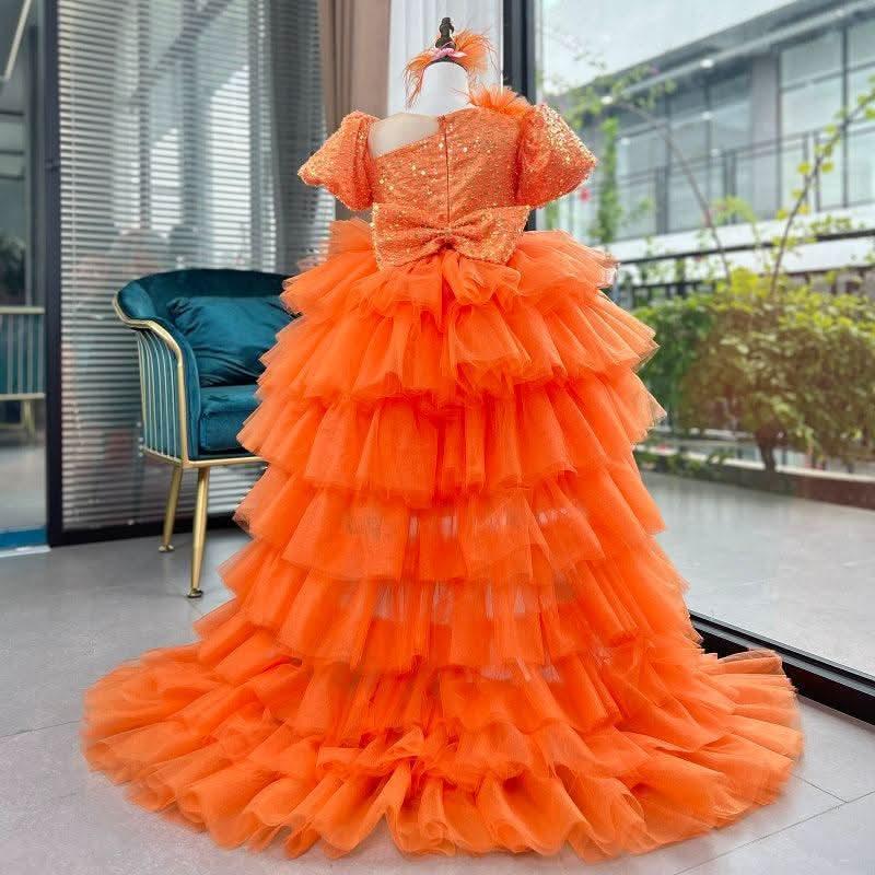 Girls Puff Sleeve Sequin Tail Birthday Party Princess Dress | KLFFIGID